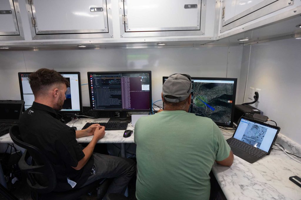 <strong>COMMAND CENTER </strong>— Crews at the command-and-control hub monitor data feeds during an exercise at Sandia designed to rapidly test deployable systems for military applications and border security. (Photo by David Lienemann)