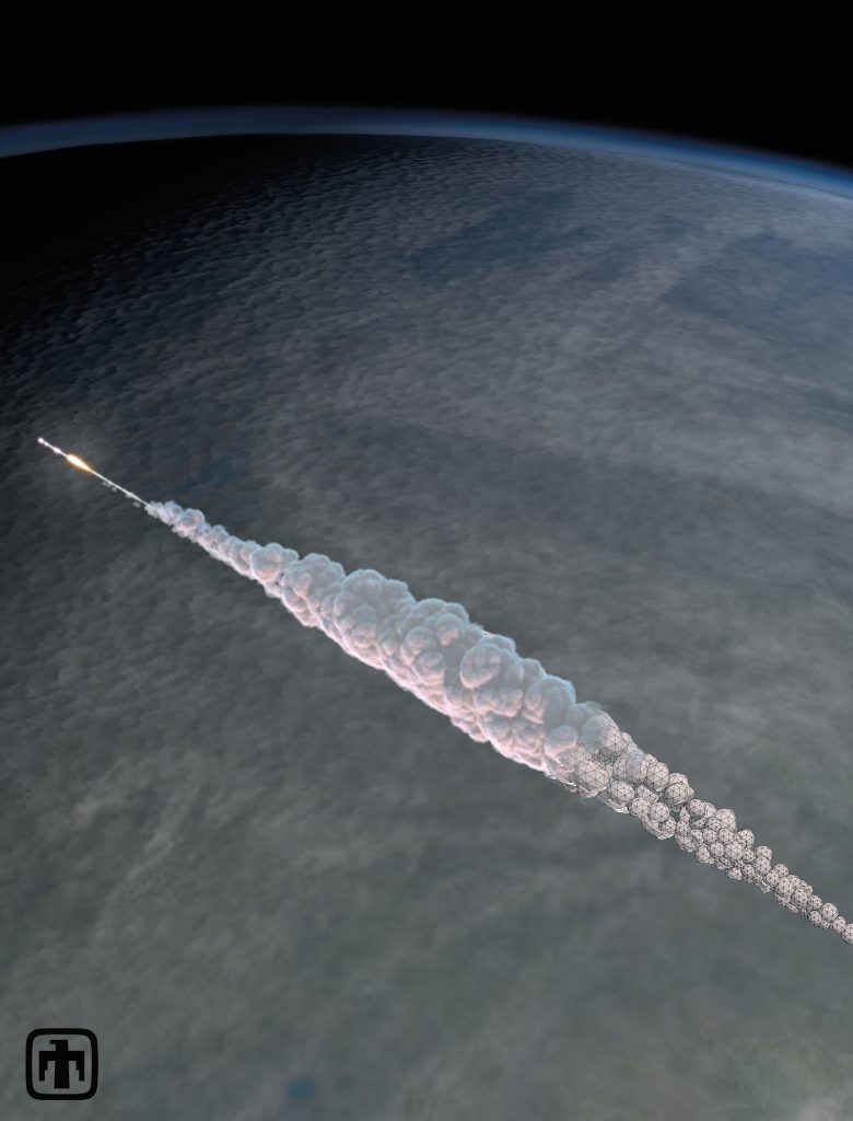 <strong>MOMENTUM IN MOTION</strong> — This rendering of the Chelyabinsk meteor, which struck the Earth’s atmosphere at 18 kmps without warning in 2013, was built by then-Sandians Mark Boslough and Brad Carvey on the Red Sky supercomputer. The Labs is asking the workforce to work with that same urgency, so when a sponsor needed independent of review of a vendor system, a Sandia team delivered a 60-page report in two months instead of two years, helping save more than $100 million. (Image by Brad Carvey)