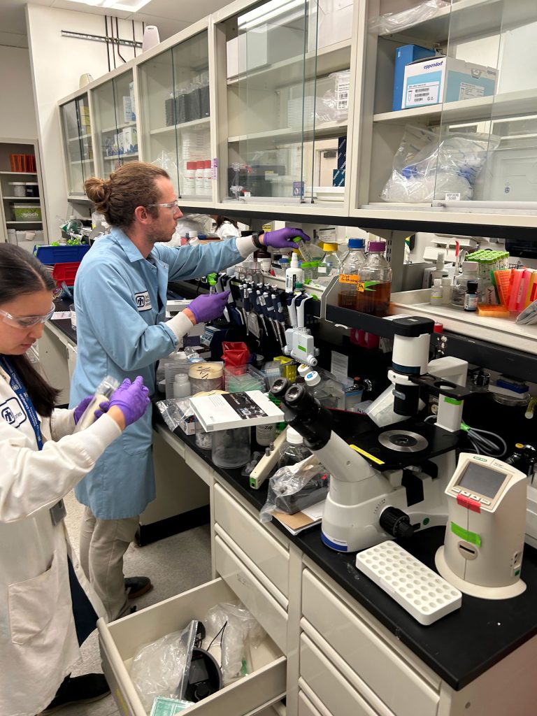 <strong>NO CAPACITY</strong> — Experts from the Industrial Optimization team helped lab users like Kim Harvey, left, and Chris Summer identify and address issues that were slowing their work. (Photo by Duane Marcum)