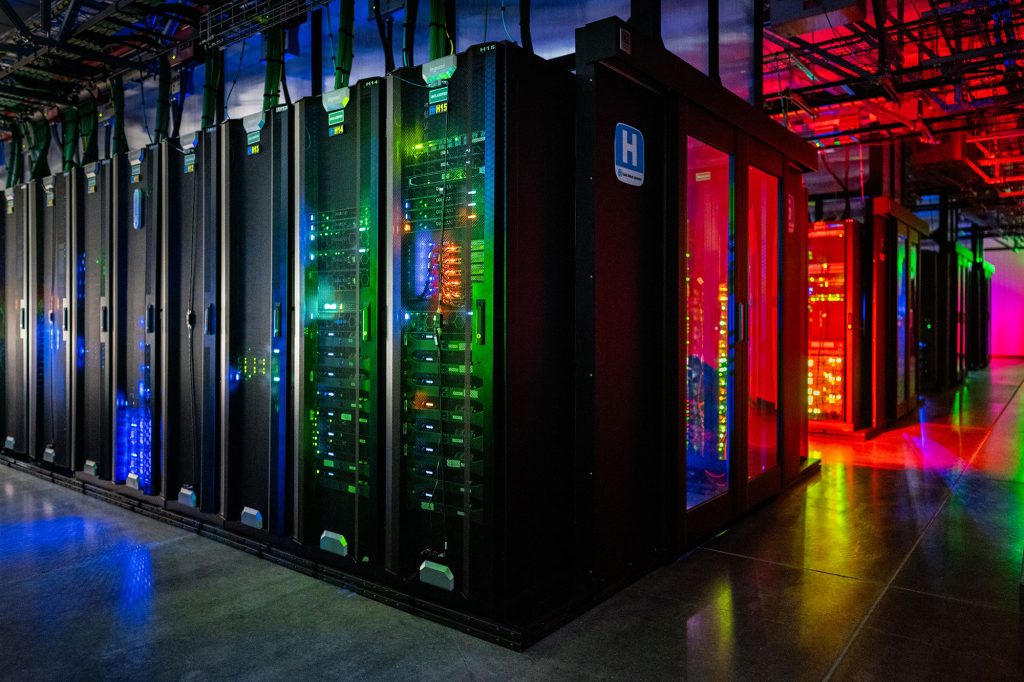 <strong>ROBUST RACKS</strong> — The data center at the California site was built with growth and modularity in mind, making it possible to adapt to emerging computing needs. (Photo by Craig Fritz)
