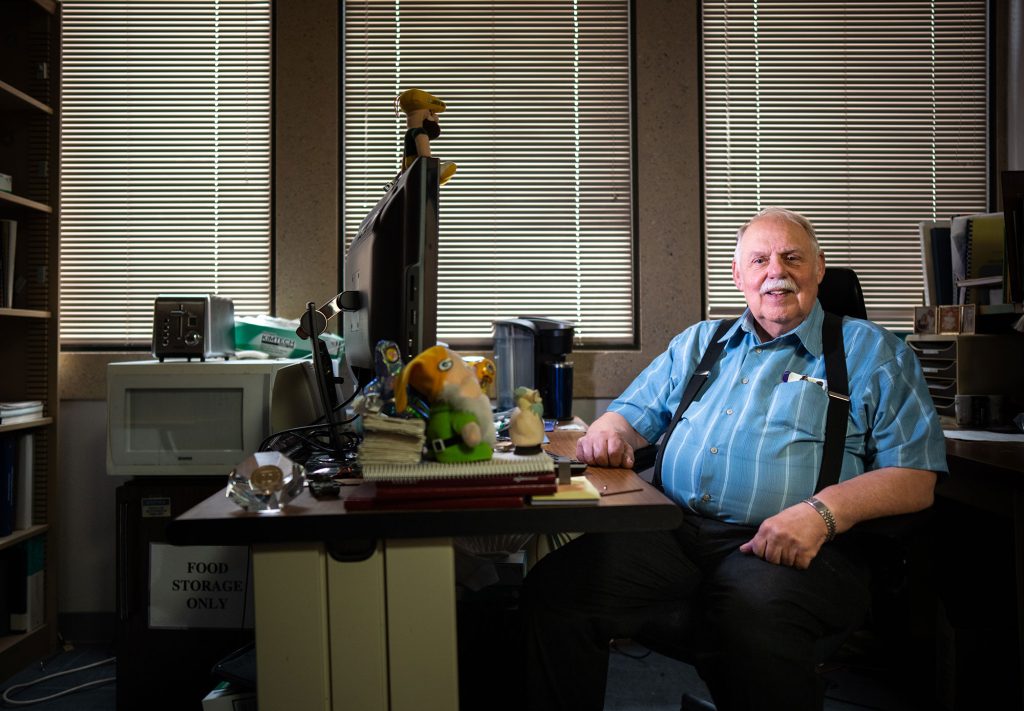 <strong>A CAPTIVATING CAREER</strong> — Gary Kirchner, Sandia’s longest-tenured employee, in his office on-site in California. (Photo by Craig Fritz)