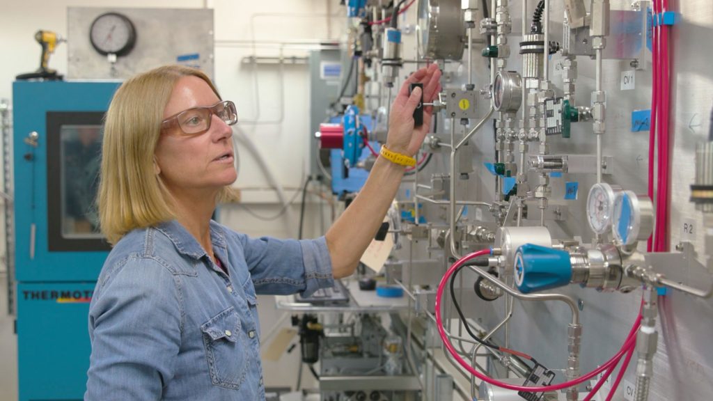 <strong>WINNER AT WORK</strong> — Keri McArthur on the job as a laboratory support technologist at Sandia California. (Photo by Arianna Andreatta)