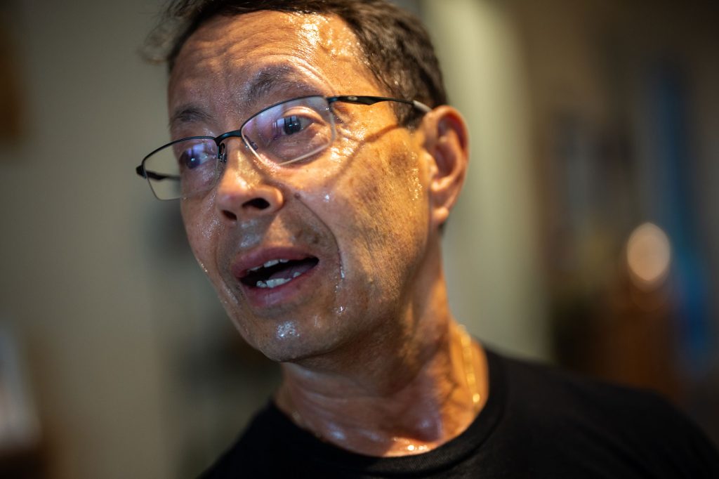 <strong>SANDIA’S STREAKER</strong> — Brian cools off after a run around his home.