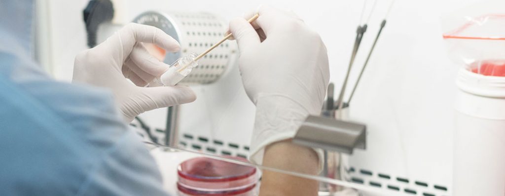 Image of Medical technician scientist working on tube testing in university research laboratory.